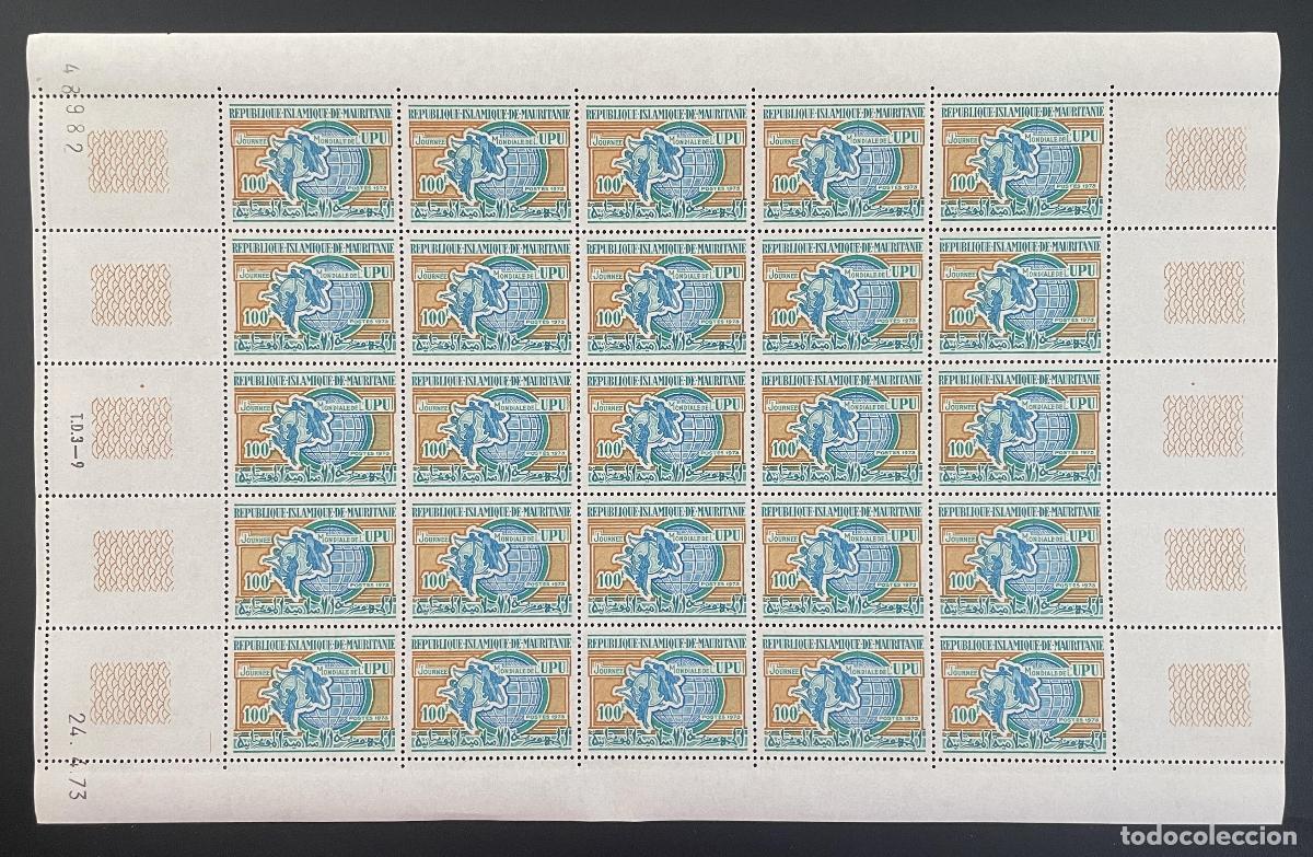 Sellos: Mauritania 1973 YT 307 tabl&oacute;n D&iacute;a Mundial UPU globo correo