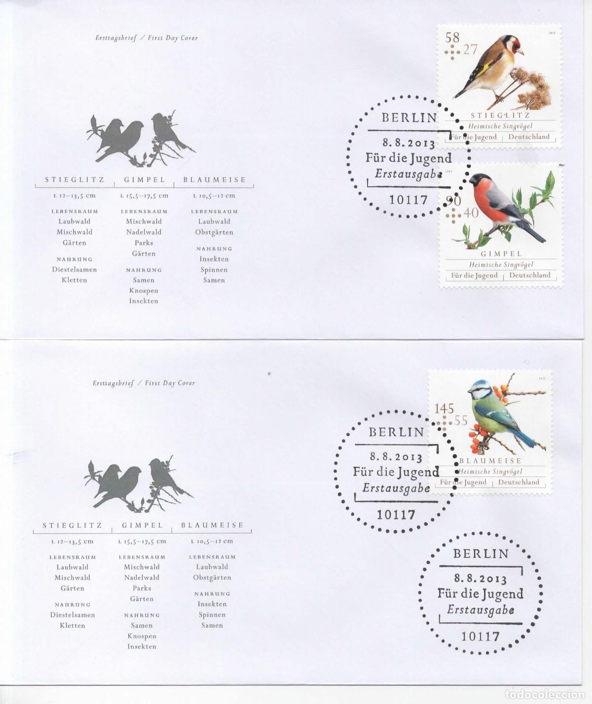 Sellos: ALEMANIA FDC PAJARO BIRD AVE FUR DIE JUGEND GIMPEL STIEGLITZ BLAUMEISE