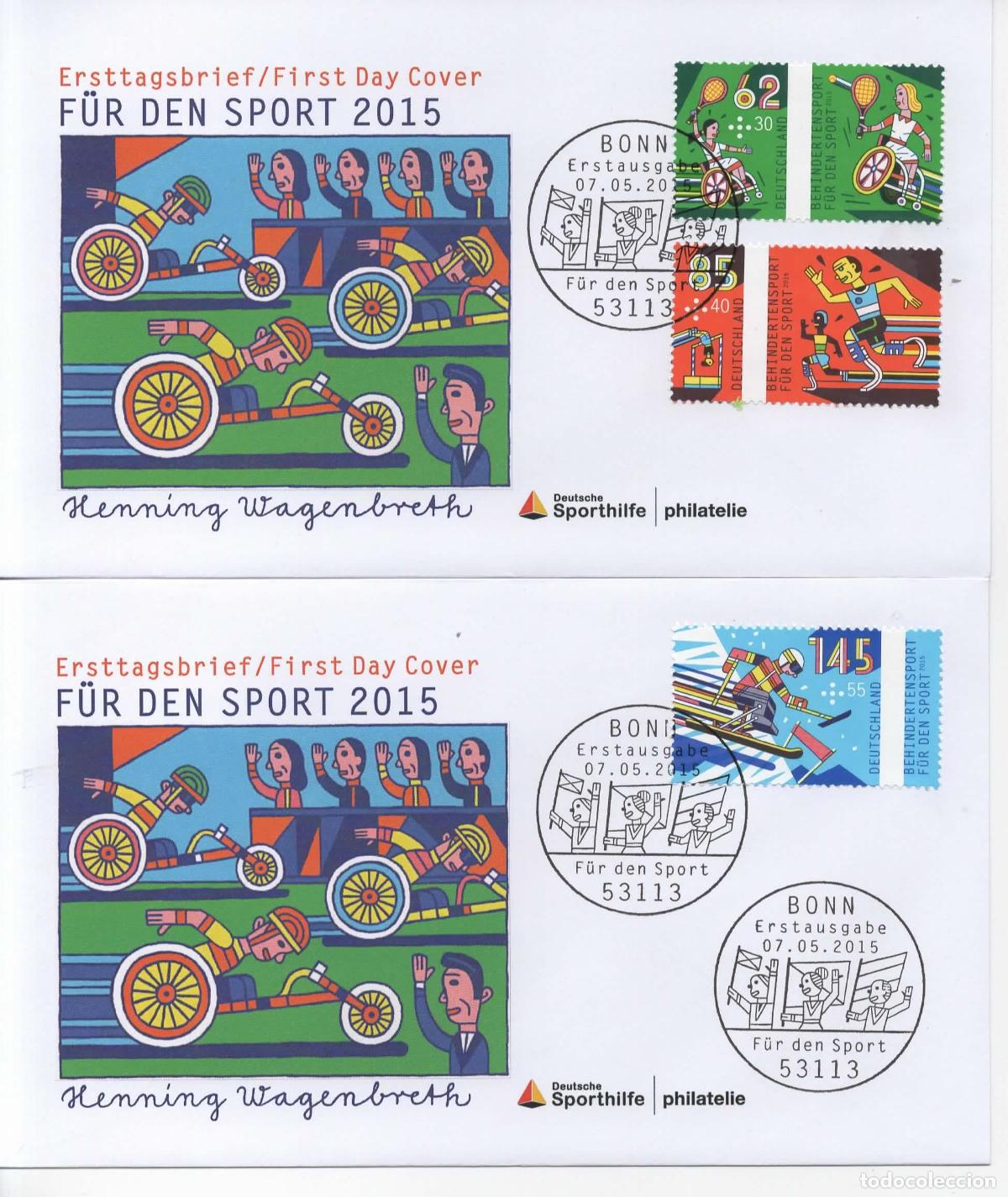Sellos: ALEMANIA FDC DEPORTE 2015 SKI TENIS TENNIS ATHLETISMO