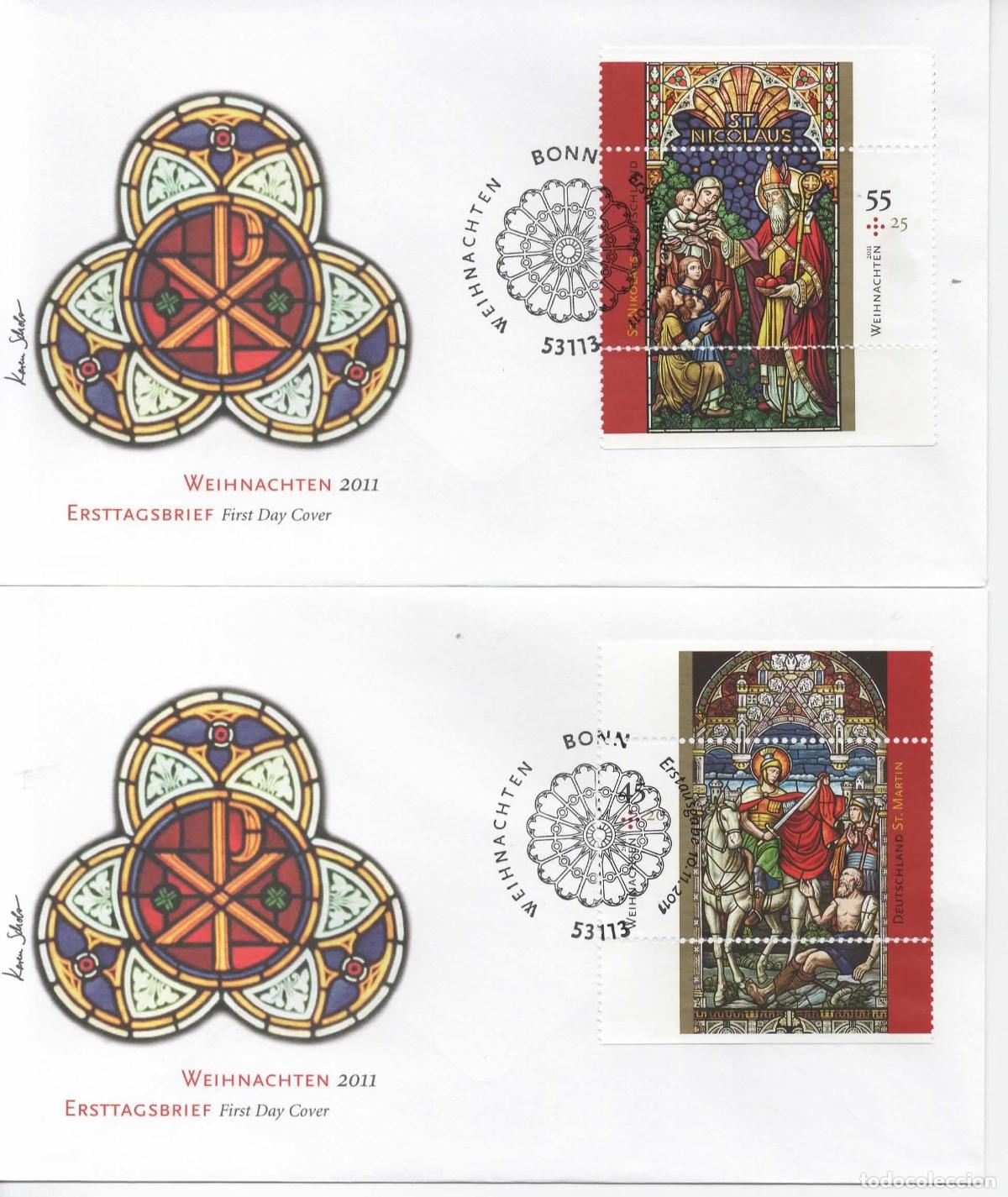 Sellos: ALEMANIA FDC BONN NAVIDAD 2011 VIDRIERA GLASS STAIN RELIGION SAN MARTIN