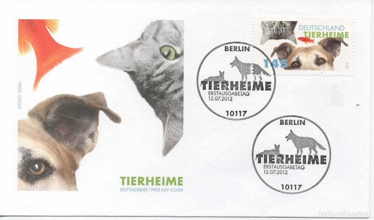 Sellos: ALEMANIA FDC BERLIN TIERHEIME PERRO GATO CAT DOG MASCOTA