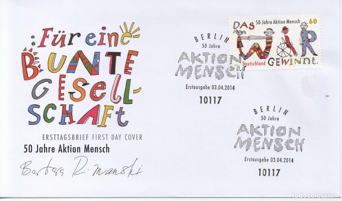 Sellos: ALEMANIA FDC BERLIN 50 JAHRE AKTION MENSCH
