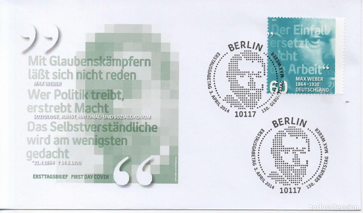 Sellos: ALEMANIA FDC BERLIN MAX WEBER ECONOMIA POLITICA SOCIOLOGIA