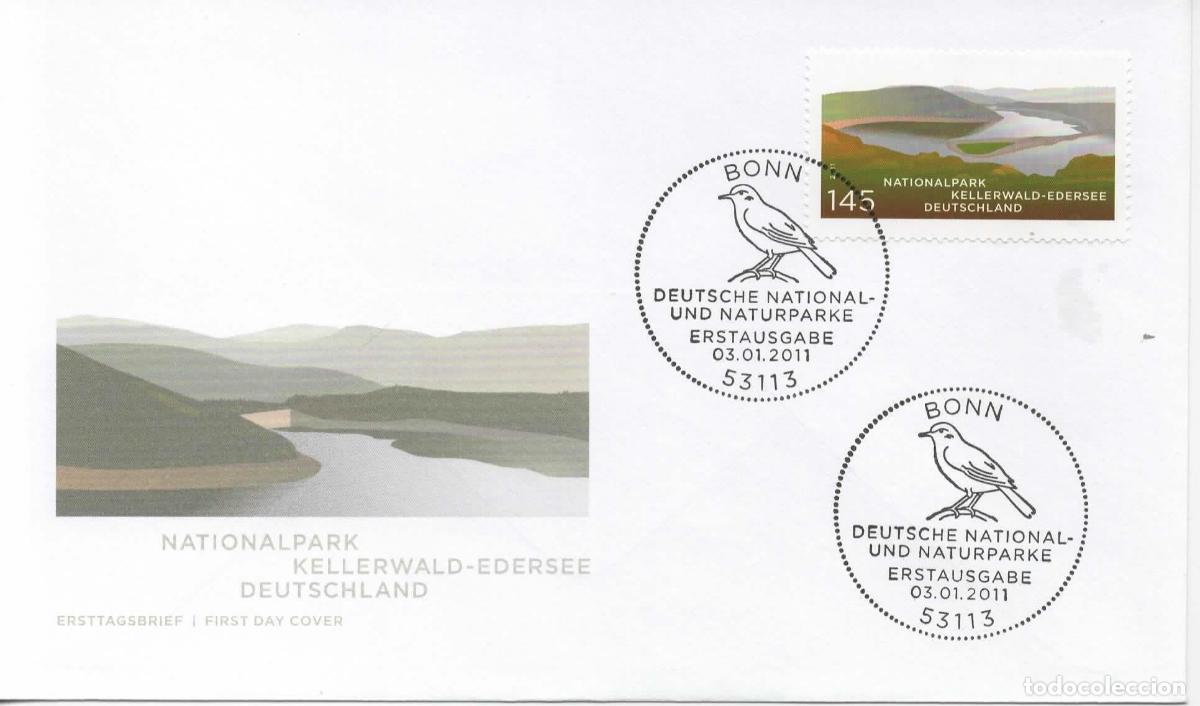 Sellos: ALEMANIA FDC BONN PARQUE NACIONAL KELLERWALD EDERSEE PAJARO BIRD