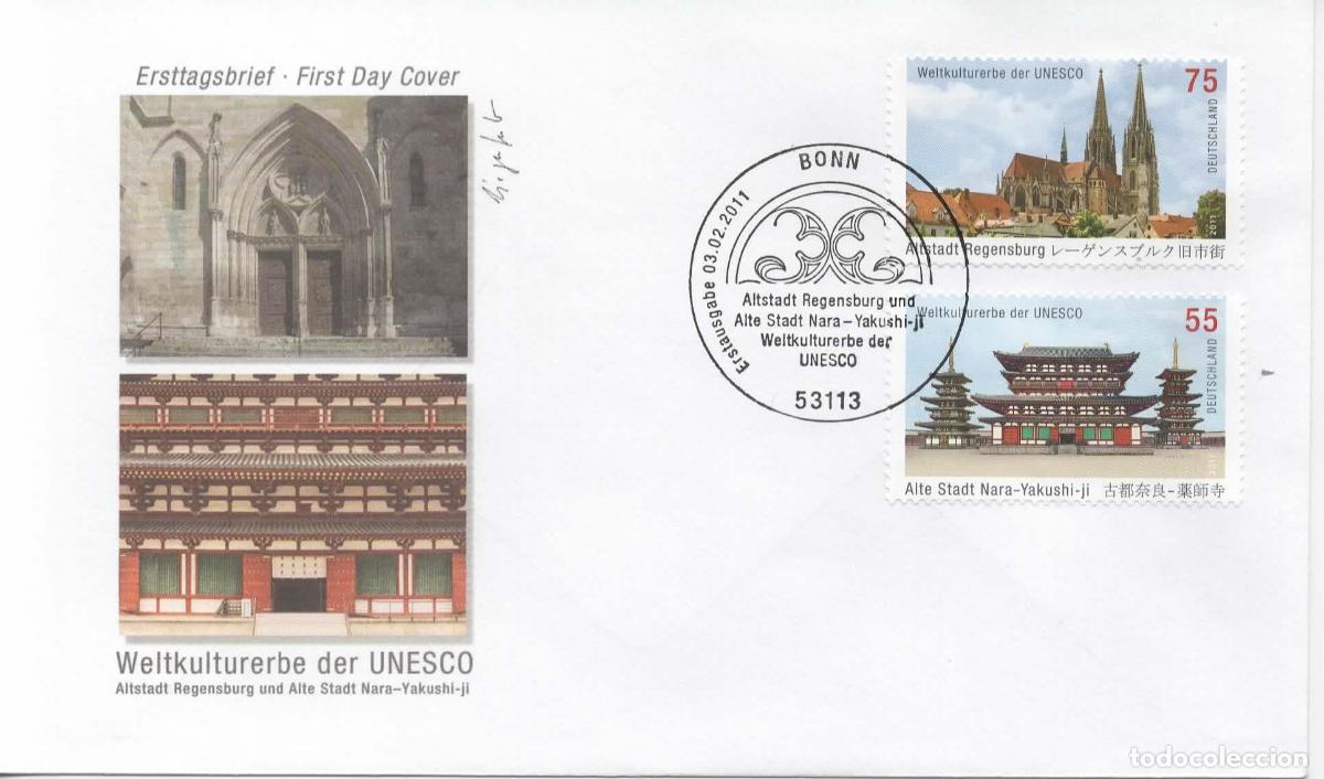 Sellos: ALEMANIA FDC BONN UNESCO REGENSBURG NARA YAKUSHI JI TEMPLO BUDISTA