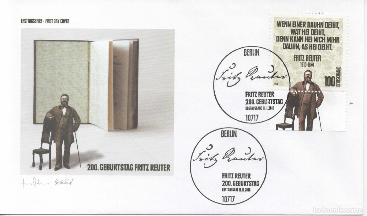 Sellos: ALEMANIA FDC BERLIN FRITZ REUTER AUTOGRAFO LITERATURA NOVELA