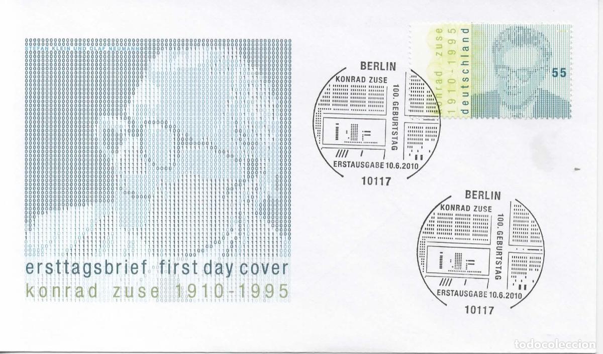 Sellos: ALEMANIA FDC BERLIN KONRAD ZUSE INFORMATICA COMPUTER ORDENADOR