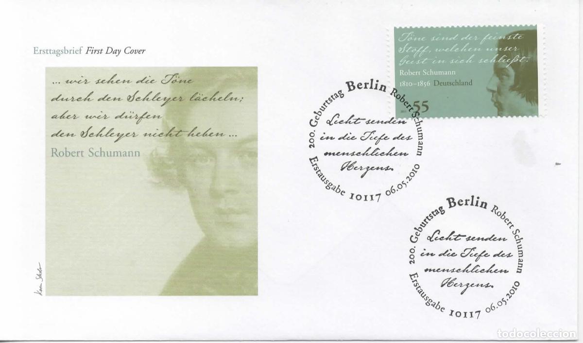 Sellos: ALEMANIA FDC BERLIN ROBERT SCHUMANN MUSICA ARTE