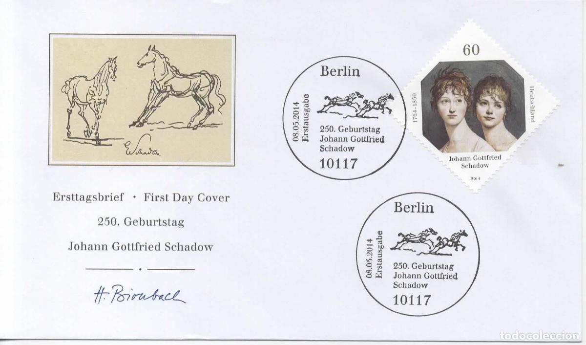 Sellos: ALEMANIA FDC BERLIN JOHANN GOTTFRIED SCHADOW ARTE ESCULTURA GRABADO