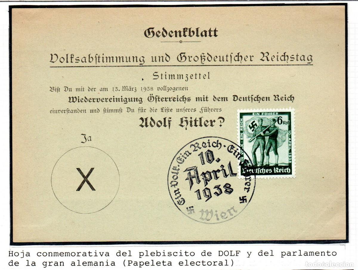 Sellos: ALEMANIA TERCER REICH. 1938. HOJA CONMEMORATIVA. PAPELETA ELECTORAL