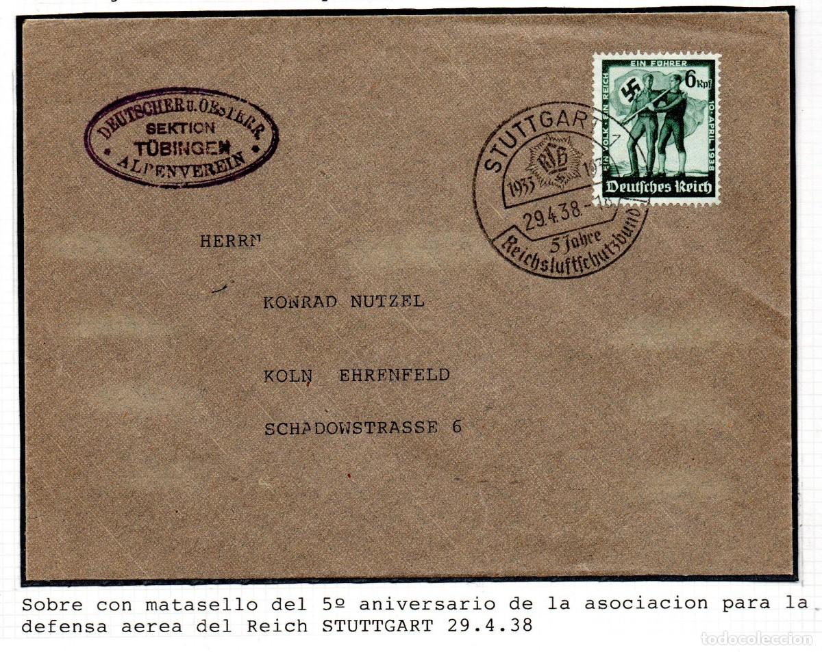 Sellos: ALEMANIA TERCER REICH. 1938 . SOBRE STUTTGART. MATASELLOS CONMEMORATIVO.