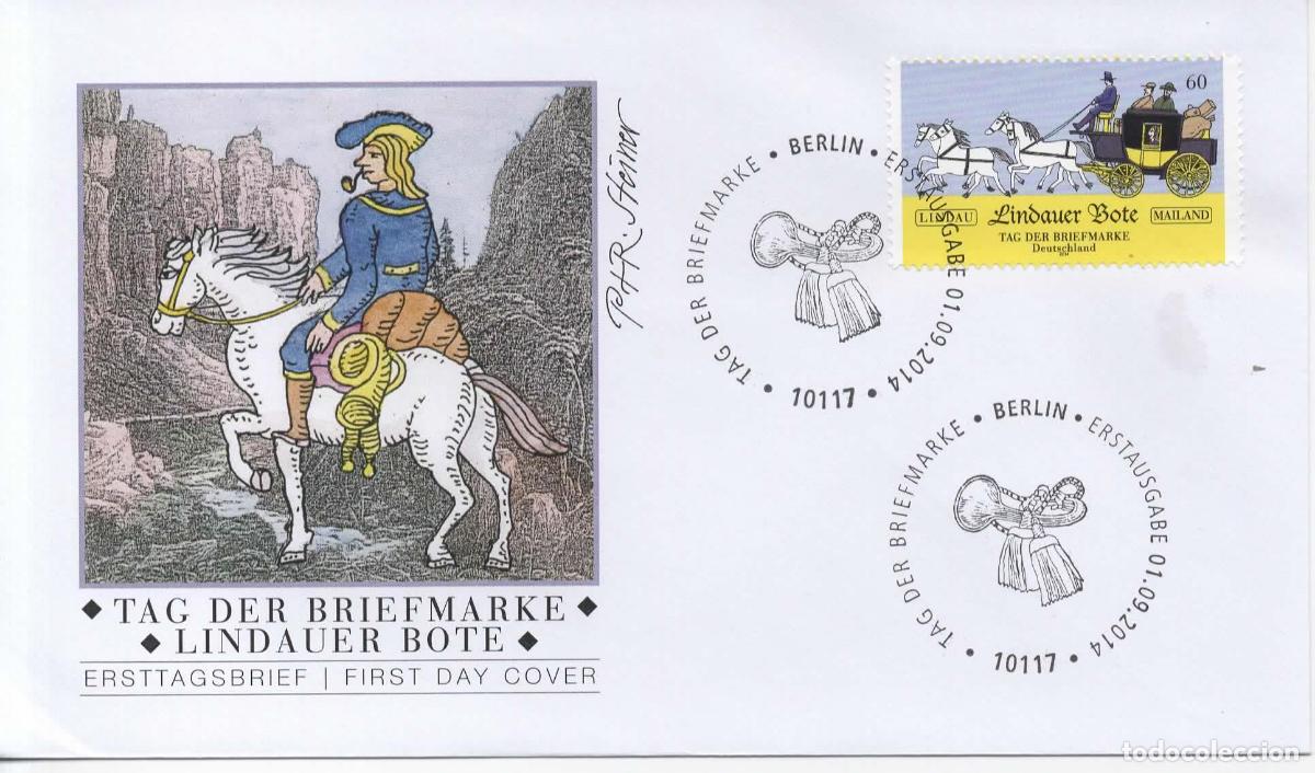 Sellos: ALEMANIA FDC BERLIN DIA DEL SELLO TRANSPORTE CORREO STAGE COACH