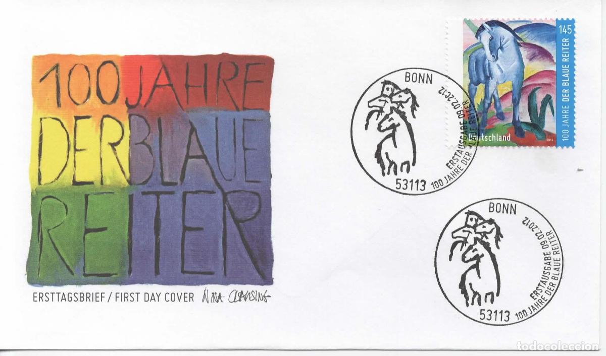 Sellos: ALEMANIA FDC BONN DER BLAUE REITER CABALLO HORSE HIPICA EQUESTRIAN