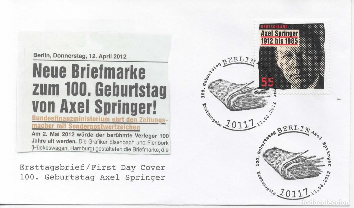Sellos: ALEMANIA FDC BERLIN AXEL SPRINGER PRENSA PRESS NEWSPAPER REVISTA EDITORIAL