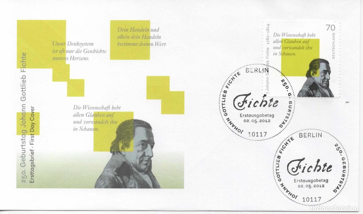 Sellos: ALEMANIA FDC BERLIN JOHANN GOTTLIEB FICHTE FILOSOFIA