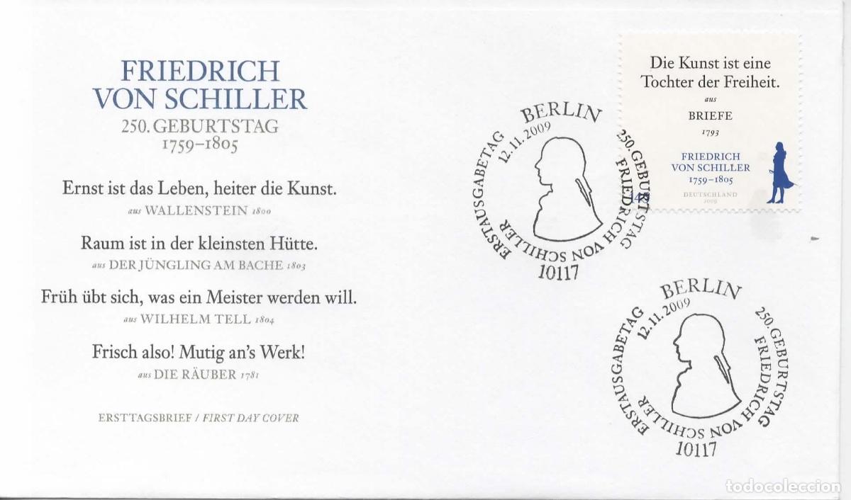 Sellos: ALEMANIA FDC BERLIN FREIDRICH VON SCHILLER LITERATURA ARTE TEATRO