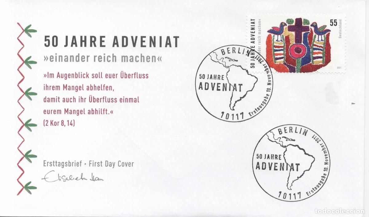 Sellos: ALEMANIA FDC BERLIN 50 JAHRE ADVENIAT AMERICA RELIGION