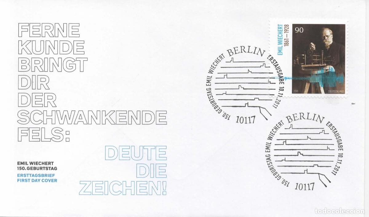 Sellos: ALEMANIA FDC BERLIN EMIL WIECHERT FISICA GEOLOGIA SISMOGRAFIA