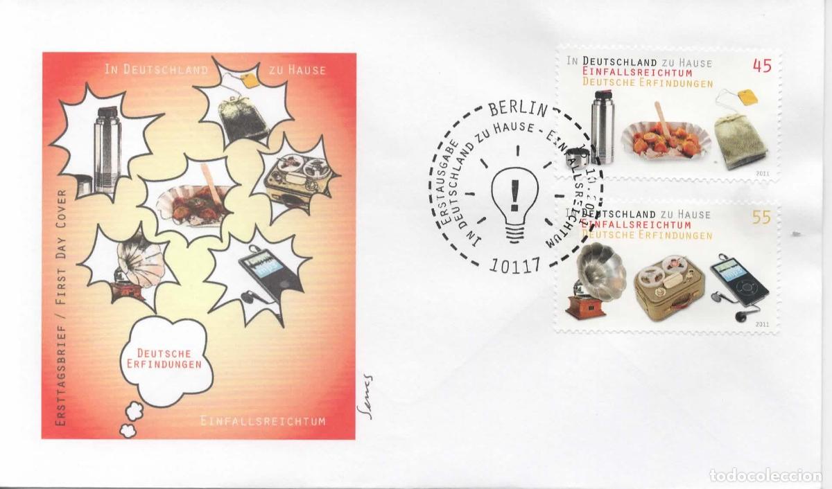Sellos: ALEMANIA FDC BERLIN MUSICA COMIDA TEA THE TEA MAGNETOFONO FONOGRAFO