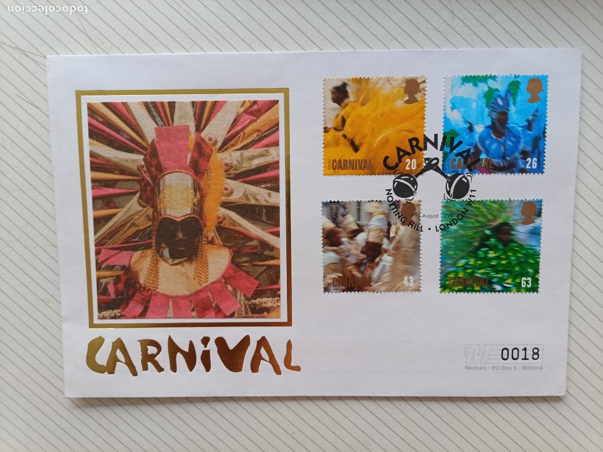 Francobolli: Reino Unido. Sobre primer d&iacute;a de lujo. LUXURY FIRST DAY COVER. CARNAVAL, CARNIVAL LONDON 1998