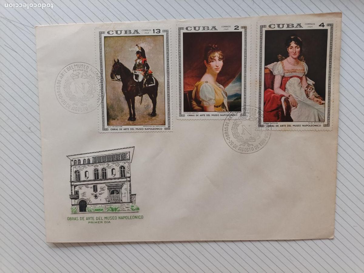 Sellos: Cuba. Sobre Primer d&iacute;a Obras de arte del museo napole&oacute;nico