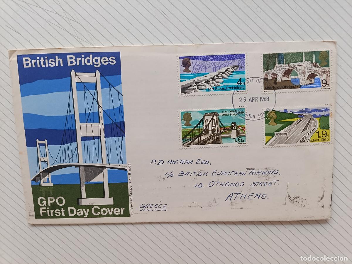 Sellos: Reino Unido. Primer D&iacute;a. FDC Puentes, Bridges 1968