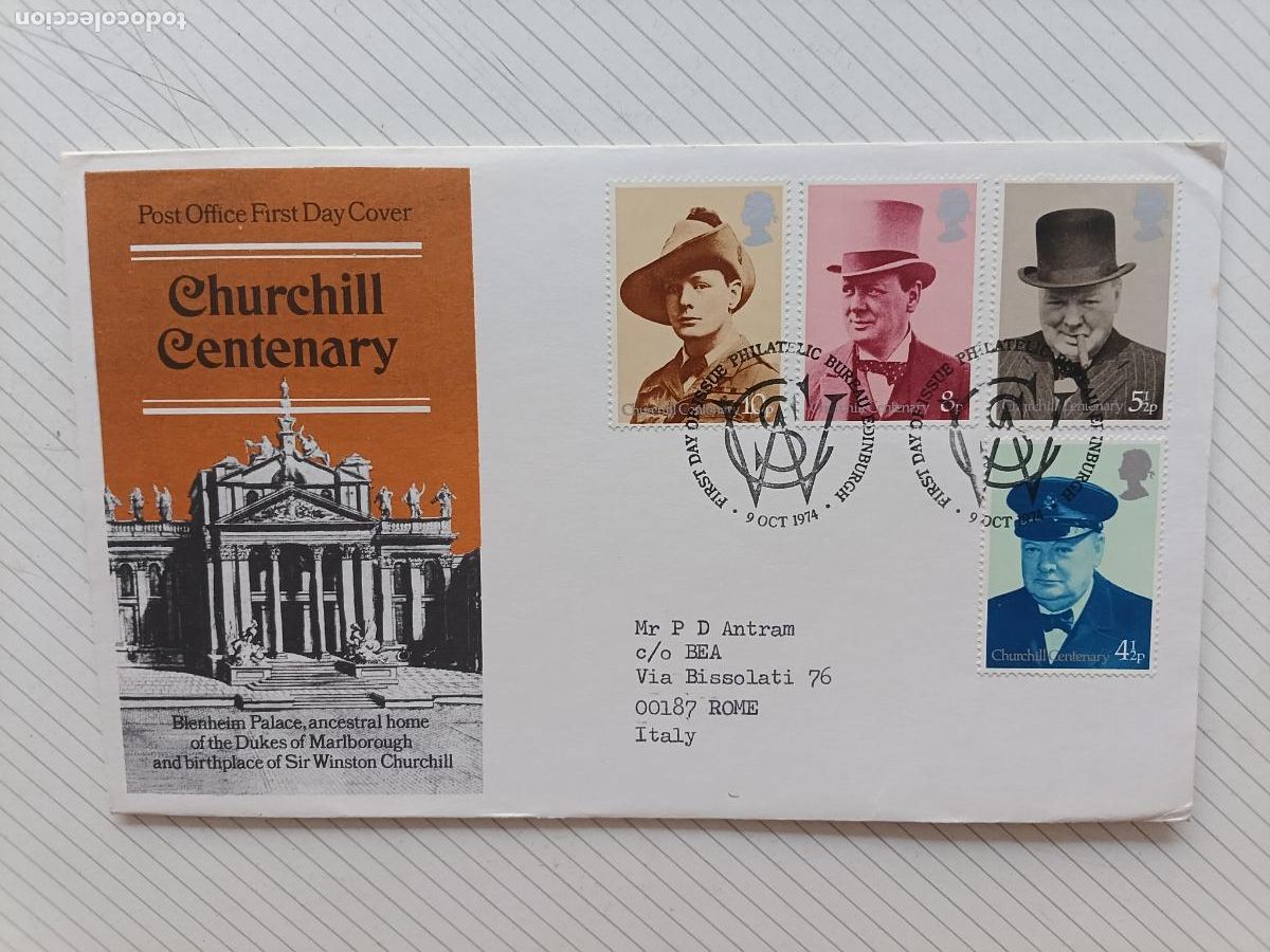 Sellos: GPO FIRST DAY COVER, Reino Unido. Primer D&iacute;a. FDC, Churchill