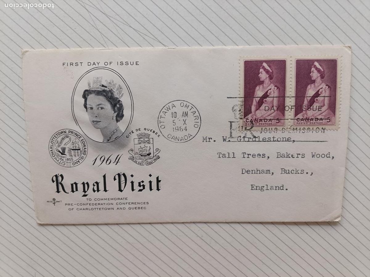 Sellos: FIRST DAY OF ISSUE, Canad&aacute;. Primer D&iacute;a. FDC, Visita Real 1964
