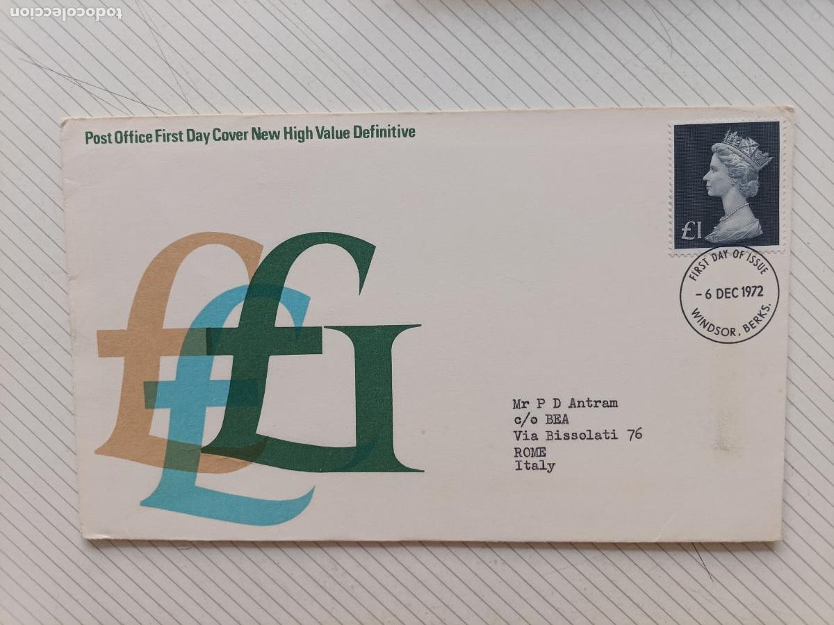 Sellos: FIRST DAY OF ISSUE, Reino Unido. Primer D&iacute;a. FDC, 1972 One pound
