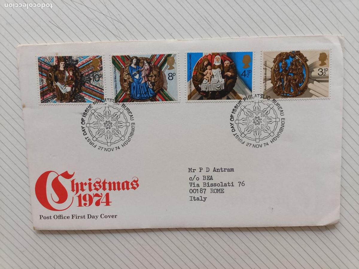 Sellos: FIRST DAY OF ISSUE, Reino Unido. Primer D&iacute;a. FDC, 1974 Navidad