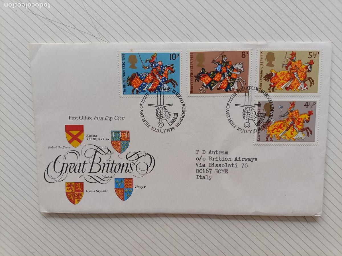 Sellos: FIRST DAY OF ISSUE, Reino Unido. Primer D&iacute;a. FDC, 1974 Great Britons