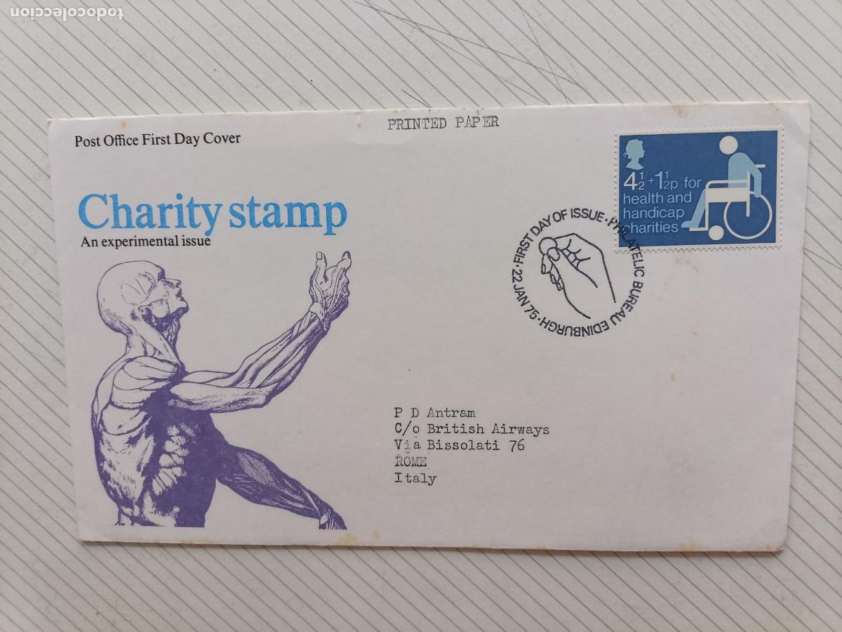 Sellos: GPO FIRST DAY OF ISSUE, Reino Unido. Primer D&iacute;a. Charity Stamp, minusv&aacute;lidos