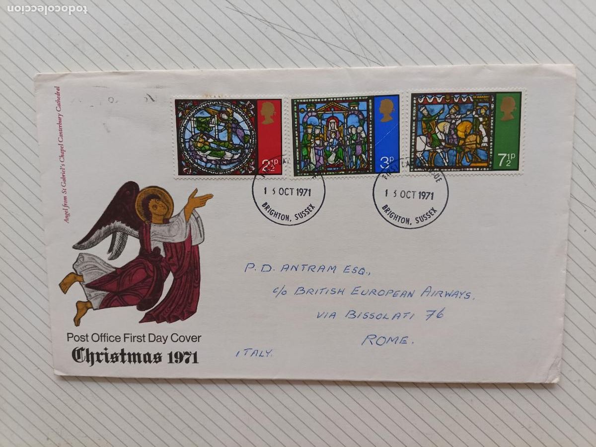 Sellos: GPO FIRST DAY OF ISSUE, Reino Unido. Primer D&iacute;a. Navidad 1971