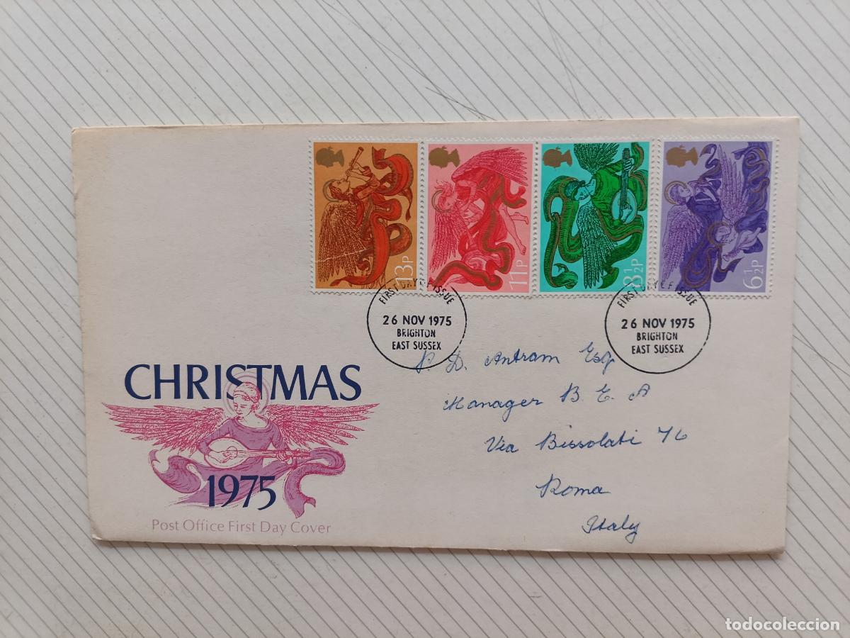 Sellos: GPO FIRST DAY OF ISSUE, Reino Unido. Primer D&iacute;a. Navidad 1975