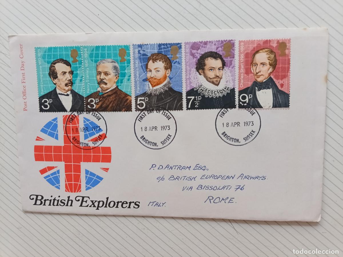 Briefmarken: GPO FIRST DAY OF ISSUE, Reino Unido. Primer D&iacute;a. British explorers 1973