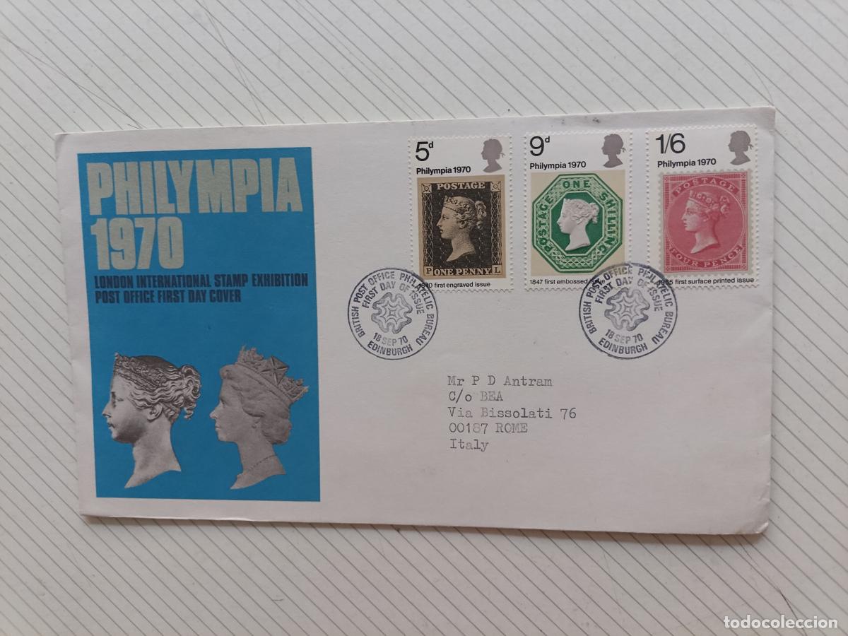 Timbres: GPO FIRST DAY OF ISSUE, Reino Unido. Primer D&iacute;a. Philympia 1970
