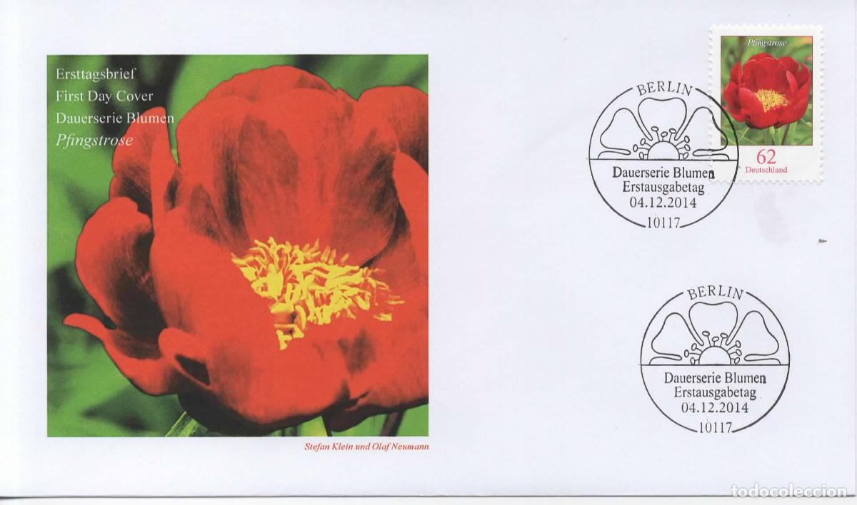 Sellos: ALEMANIA FDC BERLIN FLOR FLOWER PFINGSTROSE ROSA