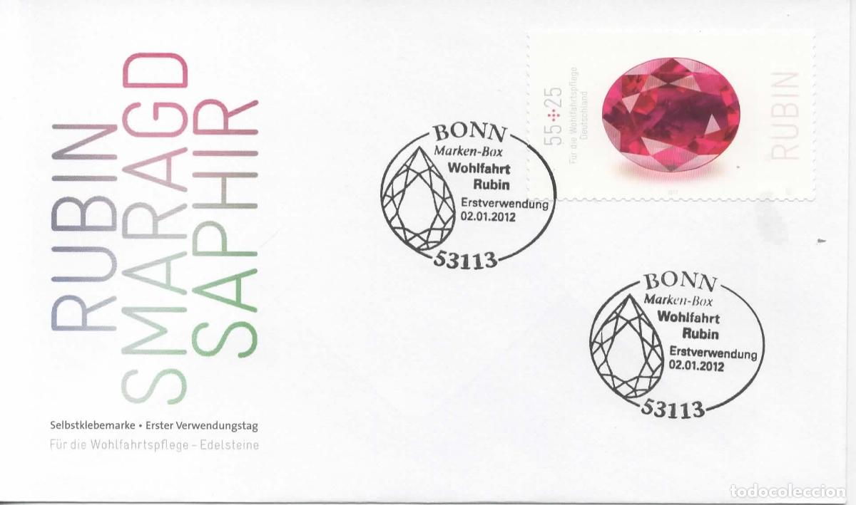 Sellos: ALEMANIA FDC BONN MINERAL RUBI PIEDRA PRECIOSA