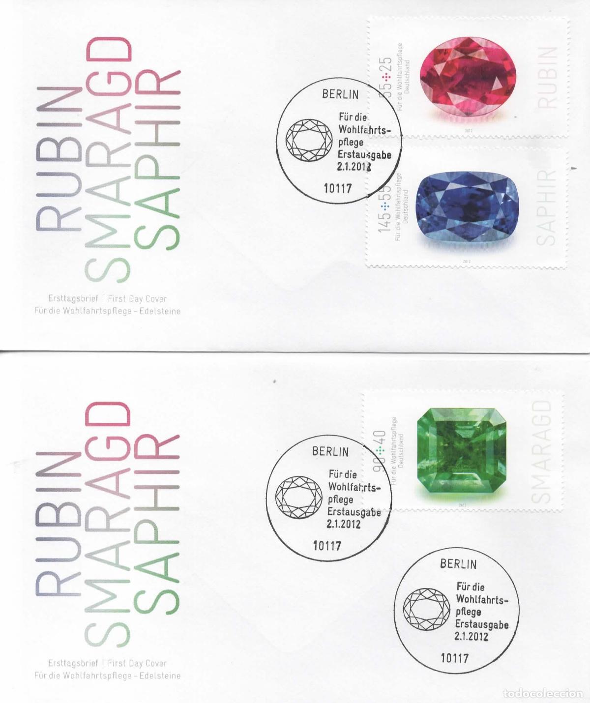 Sellos: ALEMANIA FDC BERLIN MINERAL RUBI PIEDRA PRECIOSA ZAFIRO ESMERALDA