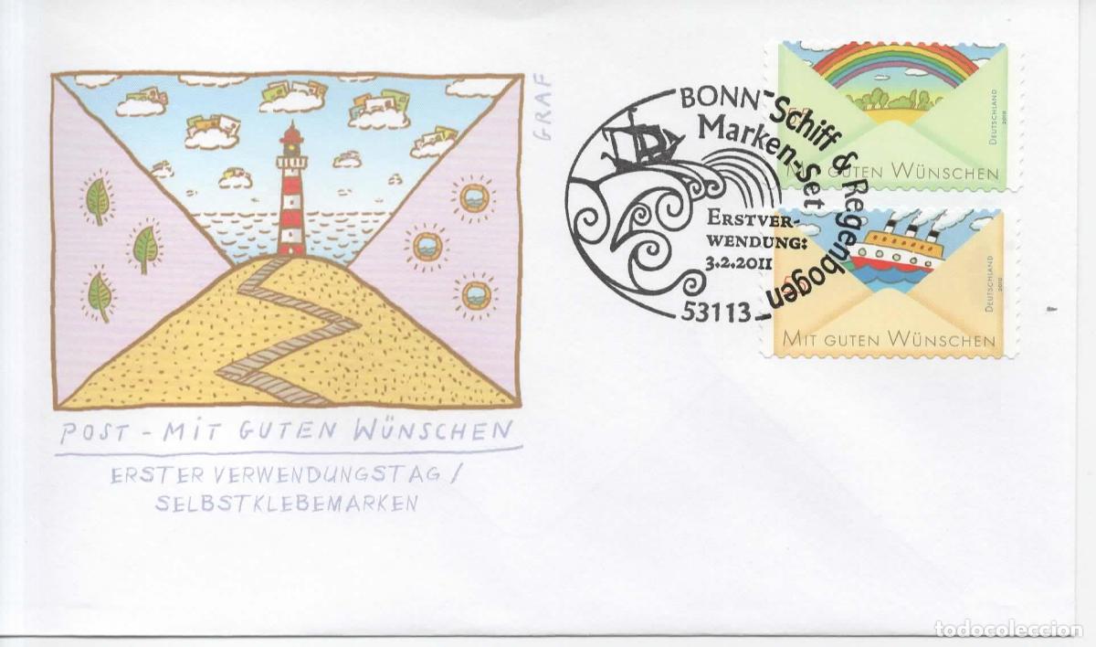 Sellos: ALEMANIA FDC BONN MIT GUTTEN WUNSCHEN BARCO ARCO IRIS 2011