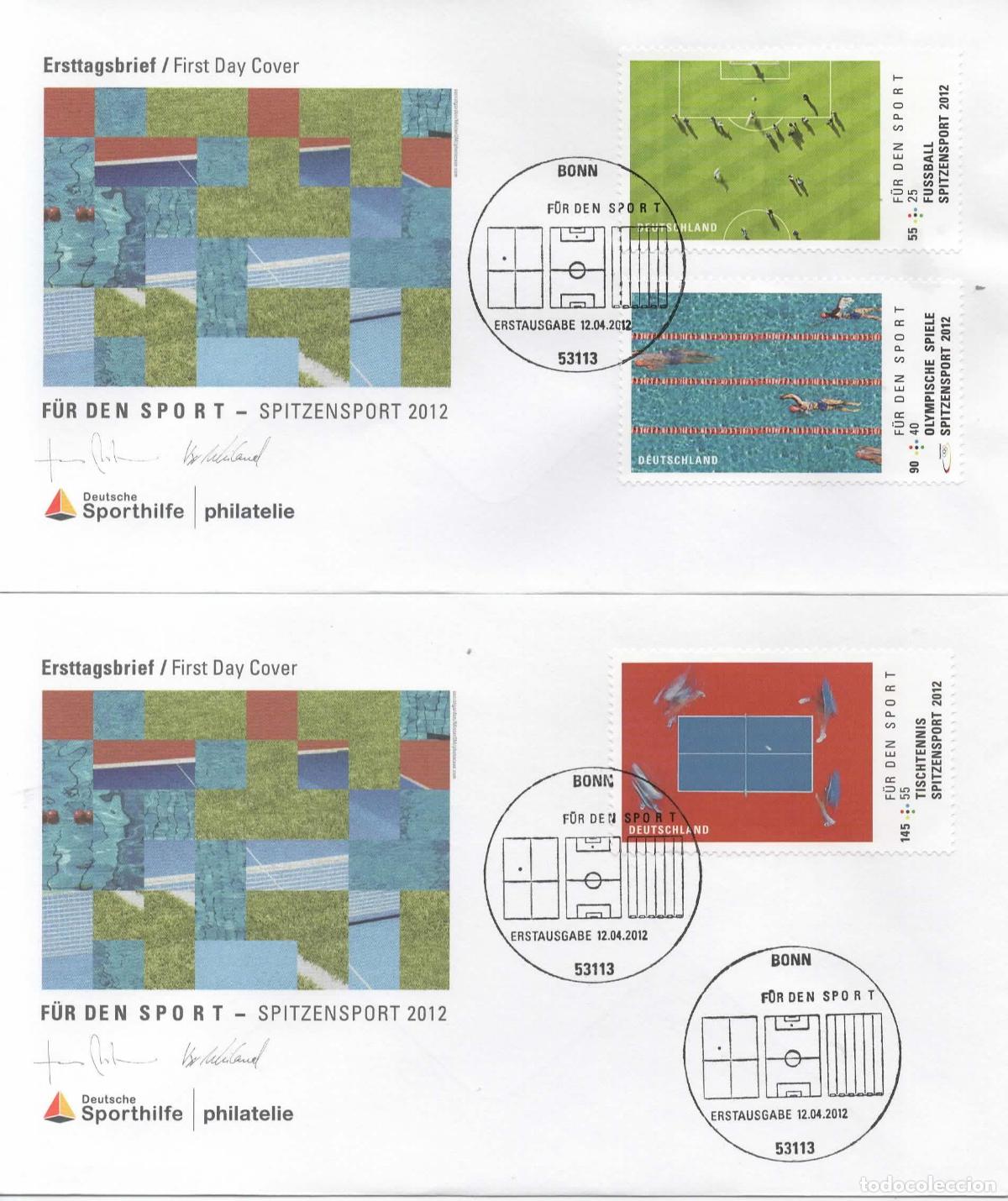 Sellos: ALEMANIA FDC BONN DEPORTE SPORT TENIS TENNIS FUTBOL FOOTBALL NATACION SWIMMING