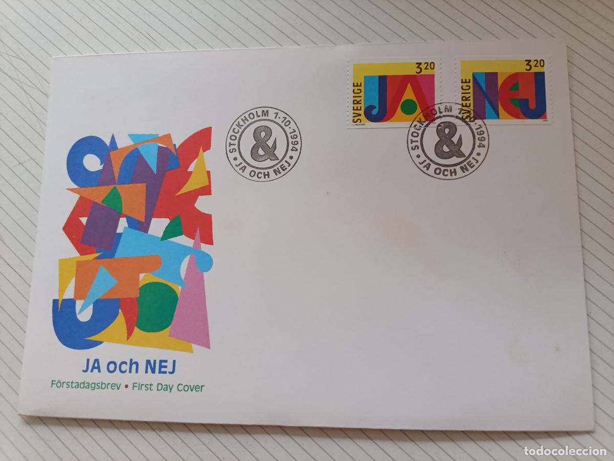 Sellos: Suecia, JA och NEJ. Sobre primer d&iacute;a 1994 FDC