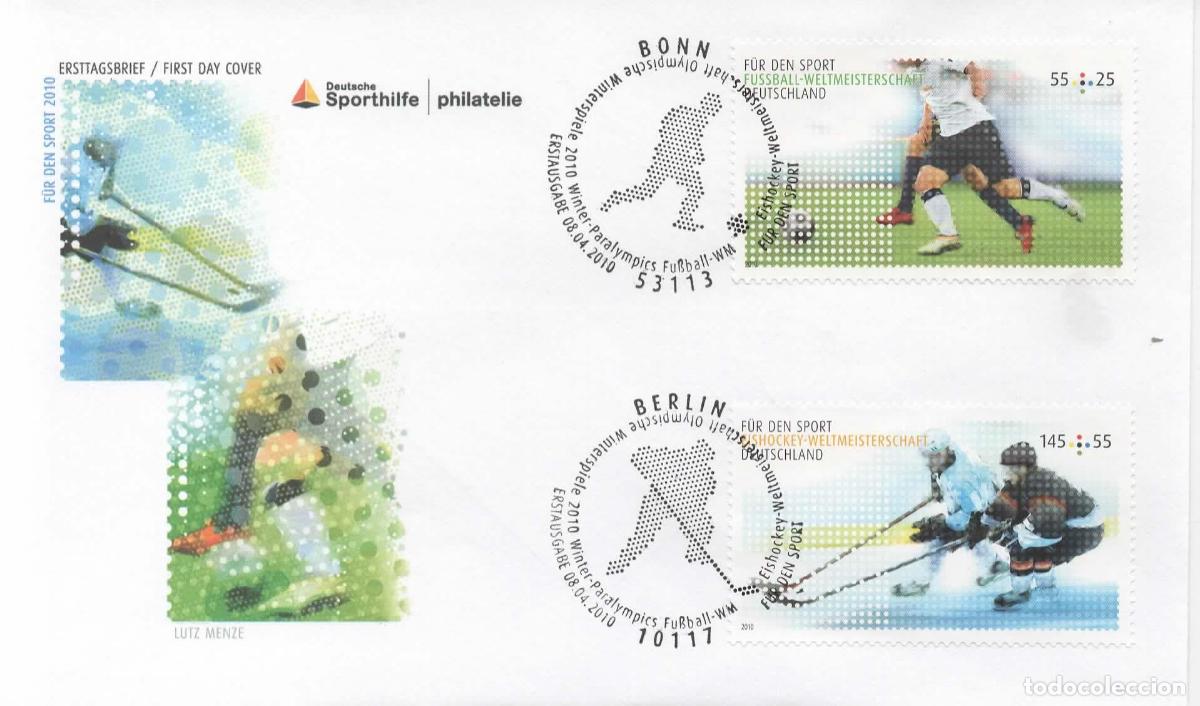 Sellos: ALEMANIA FDC BONN BERLIN DEPORTE ICE HOCKEY HIELO FUTBOL FOOTBALL