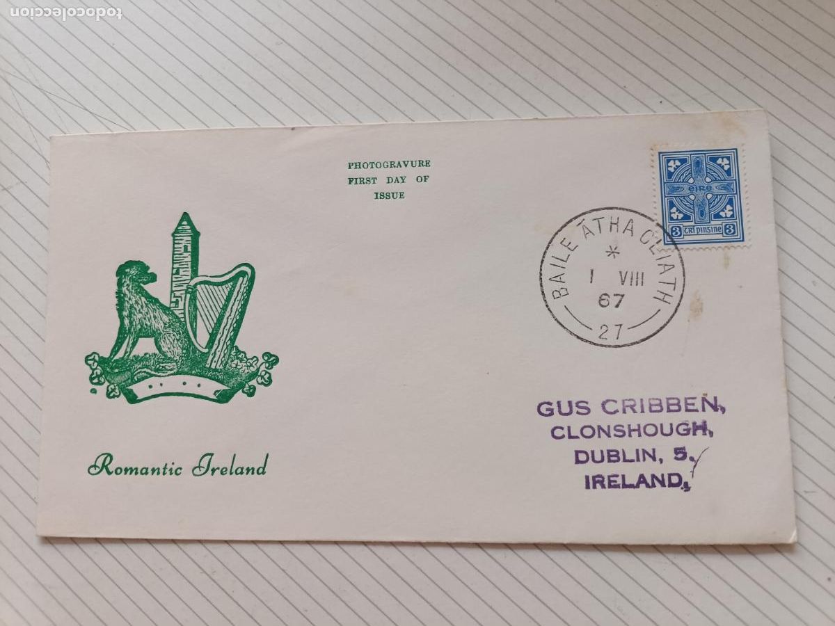Sellos: Irlanda, sobre ilustrado circulado de primer d&iacute;a 1967