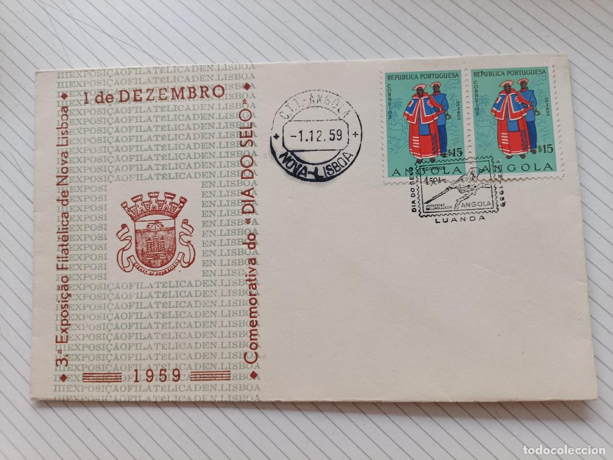 Sellos: Luanda, Angola, sobre con matasellos de primer d&iacute;a 1959