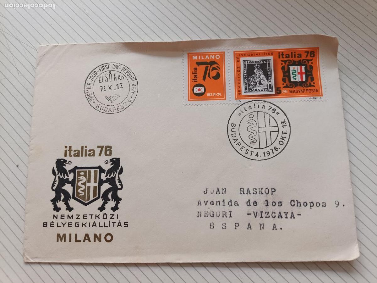 Sellos: Italia 1976 Sobre circulado, primer d&iacute;a