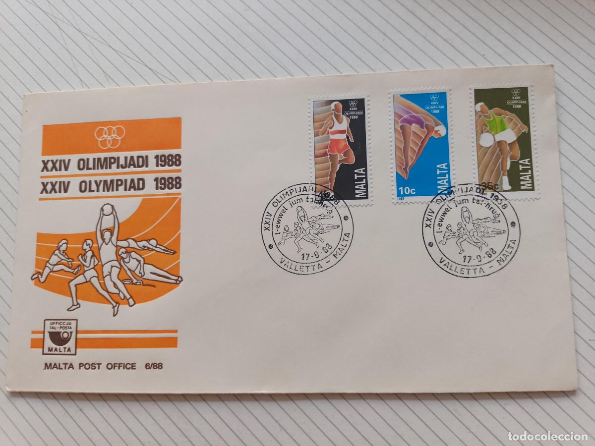 Sellos: Malta 1988 Juegos Ol&iacute;mpicos. Sobre de primer d&iacute;a