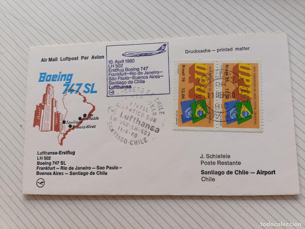 Stamps: Brasil Boeing 747 Lufthansa Sobre de primer d&iacute;a 1980
