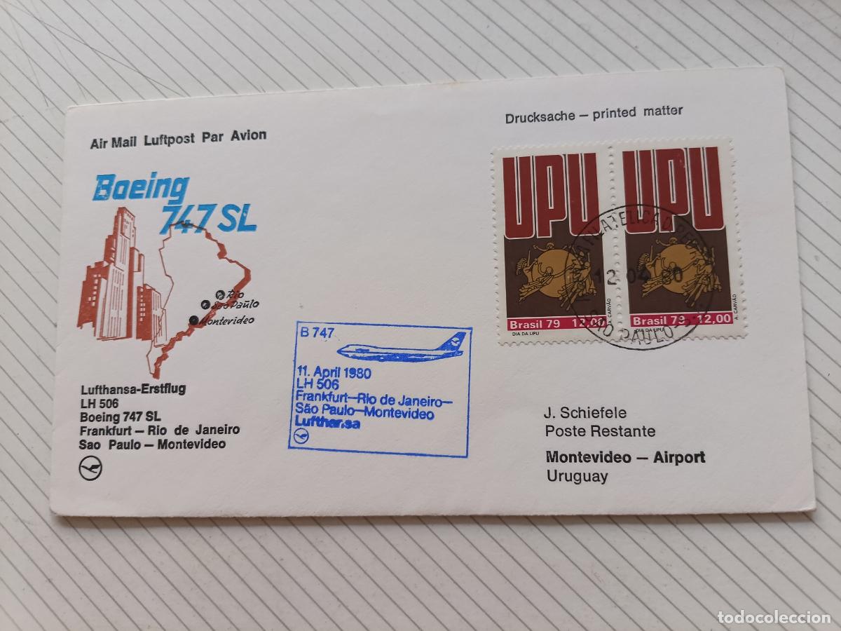 Stamps: Brasil Boeing 747 Lufthansa Sobre de primer d&iacute;a 1980