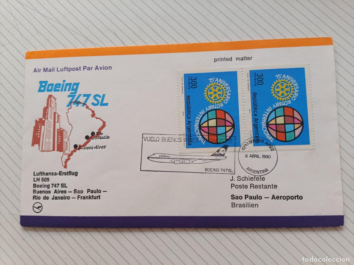Stamps: Argentina Boeing 747 Lufthansa Sobre de primer d&iacute;a 1980